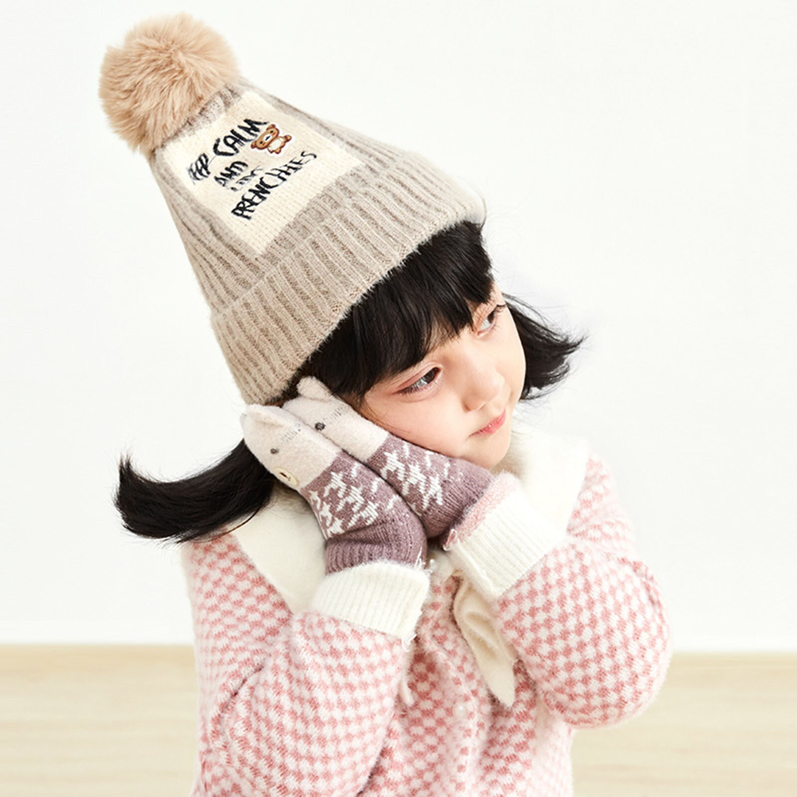 Kinderen Winter Warm Breien Handschoenen Cartoon Volledige Finger Warm Dikker Wanten Skiën Handschoenen Windscherm Handschoenen Kerstcadeaus