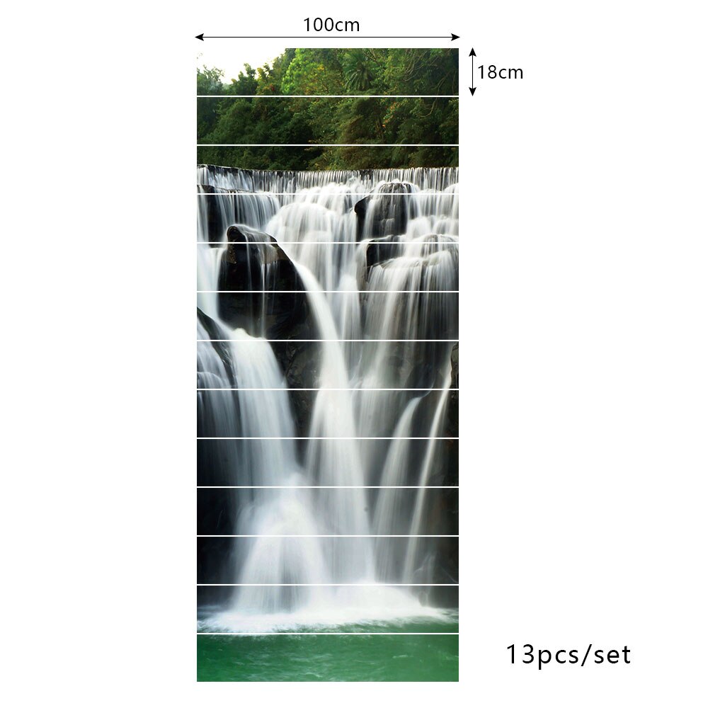 Waterfall Art Mural Staircase Sticker For To The Second Floor Decorative House Stairs Wall Decals Peel &amp; Stick Vinyl Wall Paster: 18cmX100cmX13pcs