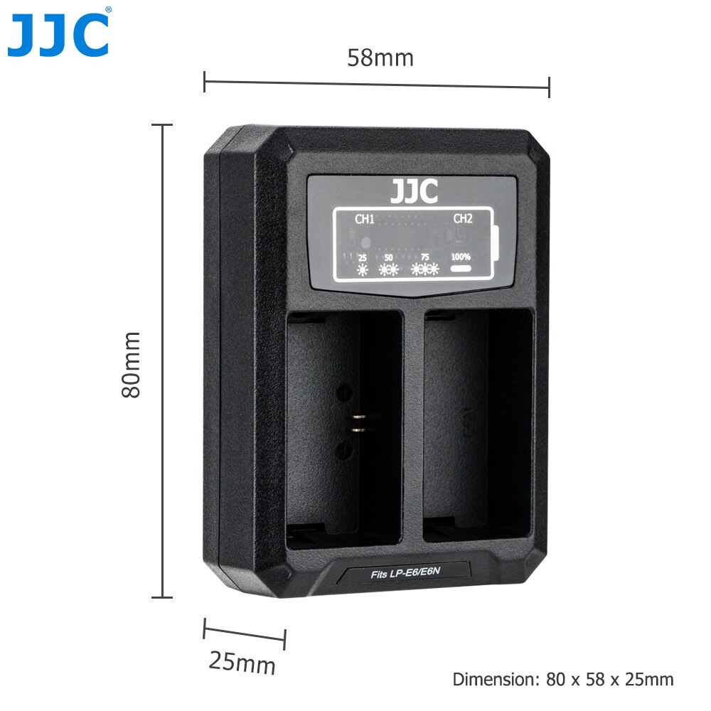JJC USB Dual Battery Charger for Canon LP-E6 LP-E6N EOS R R5 R6 6D Mark II 5D Mark IV III II 70D 80D 6D 7D Replaces LC-E6 LC-E6E