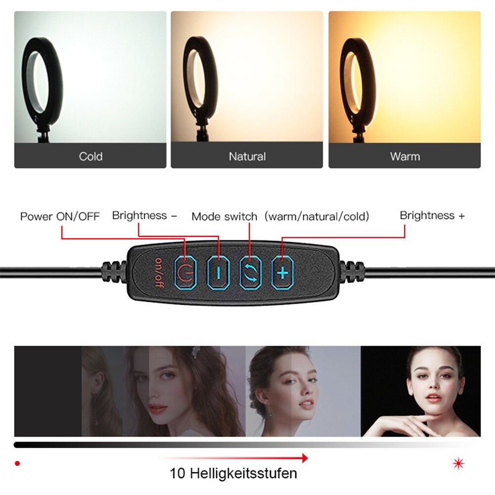 Lampe LED pour Webcam, installation facile, conférence vidéo, Rotation de 360 degrés, Zoom, rencontre avec ventouse, éclairage annulaire, alimenté par USB, pour ordinateur portable
