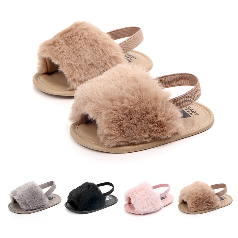 Baby Infant Girls Soft Sole Shoes Plush Slide Sandal Summer Toddler Sandal Princess Non-slip Crib Shoes