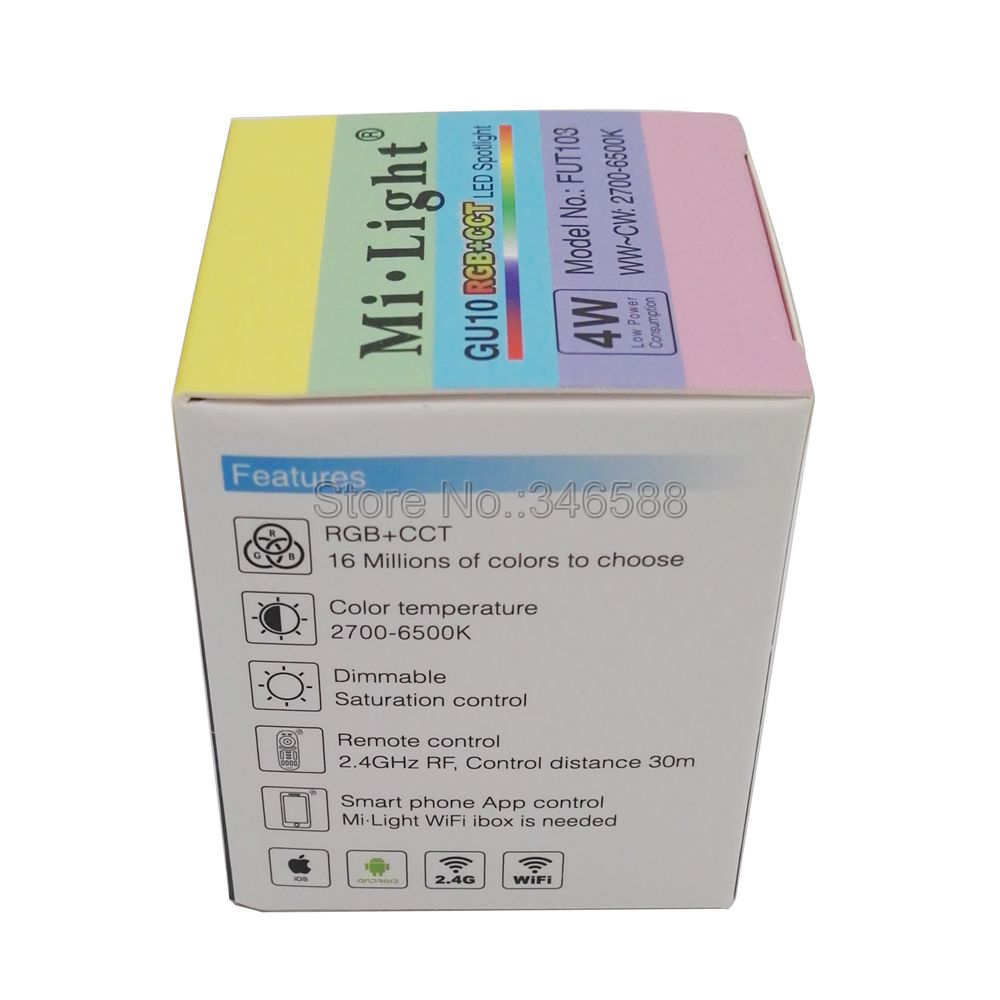 MiLight 4W RGB + CCT Smart WiFi Led Lamp GU10 AC85-265V 2.4G 4-Zone Afstandsbediening/ smartphone APP/Alexa Google Voice Control