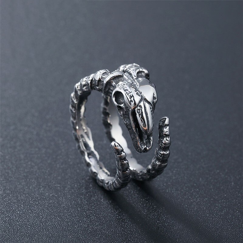 Retro Goat Horn Skull Dragon Bones Rings Men Women Punk Rock Hip Hop Locomotive Ring Ancient Silver Jewelry Adjustable