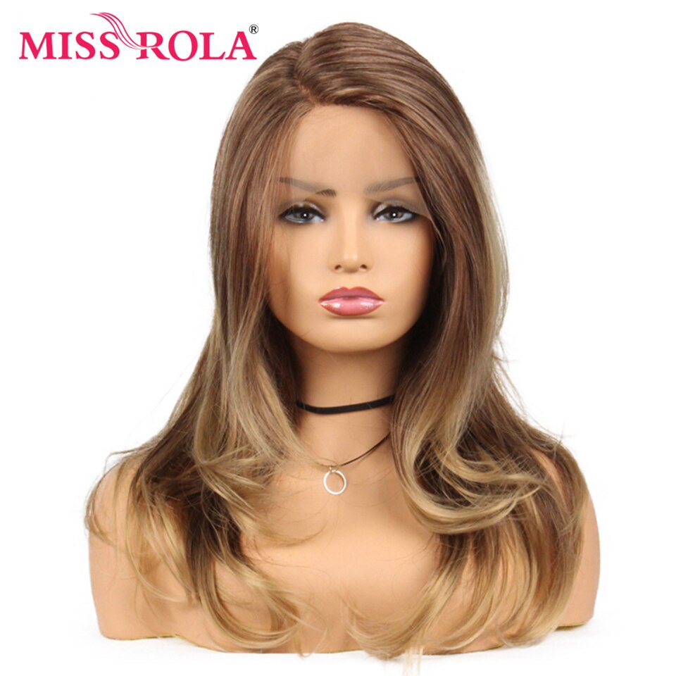 Miss Rola Lange Golvend Ombre Bruin Synthetische Lace Front Pruik Voor Zwarte Vrouwen Pruik 150% Dichtheid 22 Inch Hittebestendige fiber
