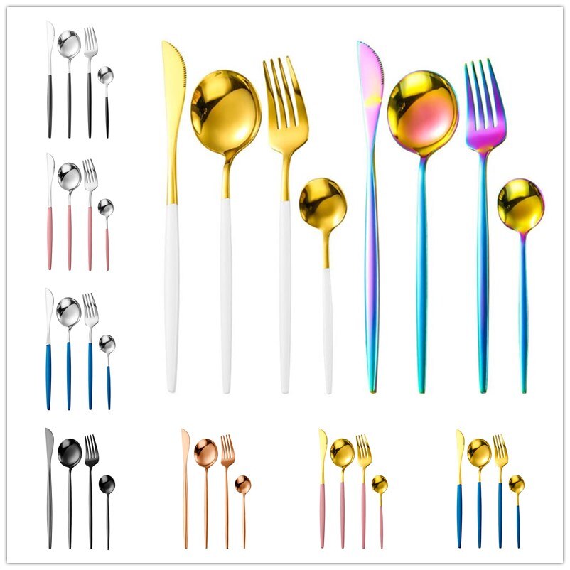 Ensemble de couverts en acier inoxydable ensemble de vaisselle couteau à Steak fourchette ensemble cuillère à café cuillère à café couverts vaisselle ensembles argenterie de cuisine