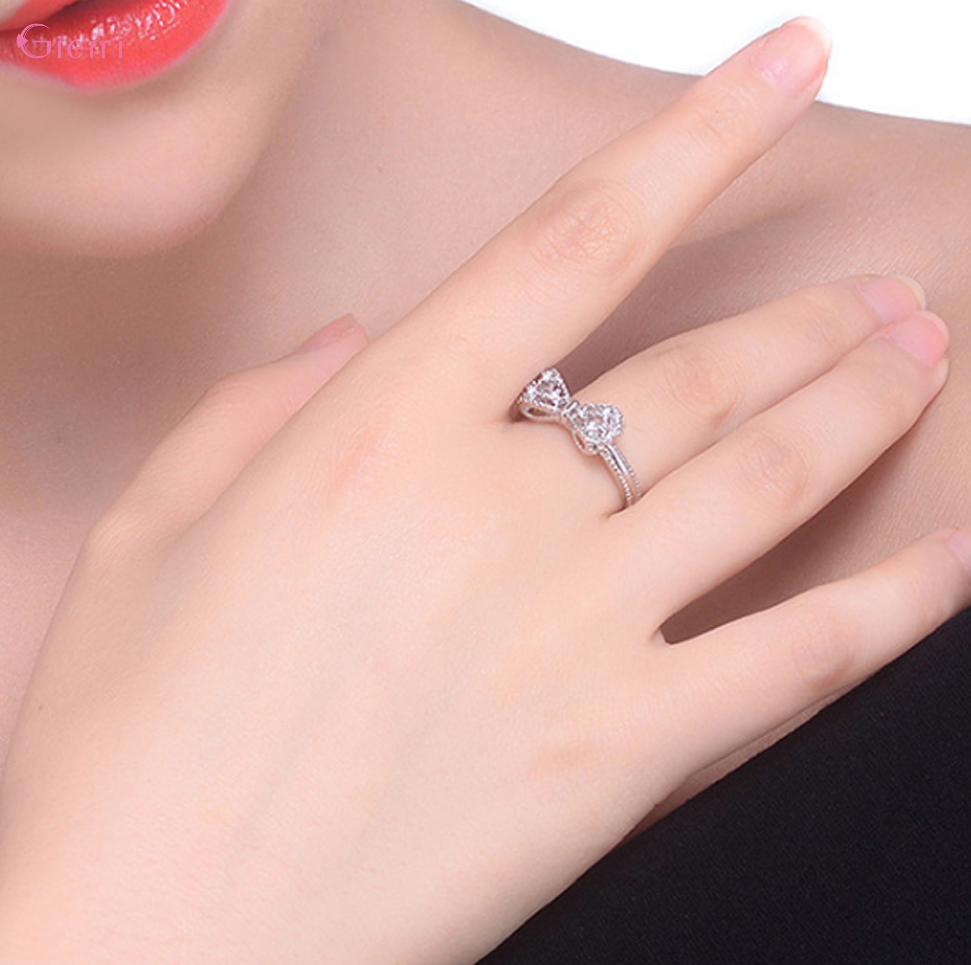 Anelli con strass in zirconi cubici con fiocco in argento sterling 925 per le donne Gioielli di fidanzamento di nozze alla moda