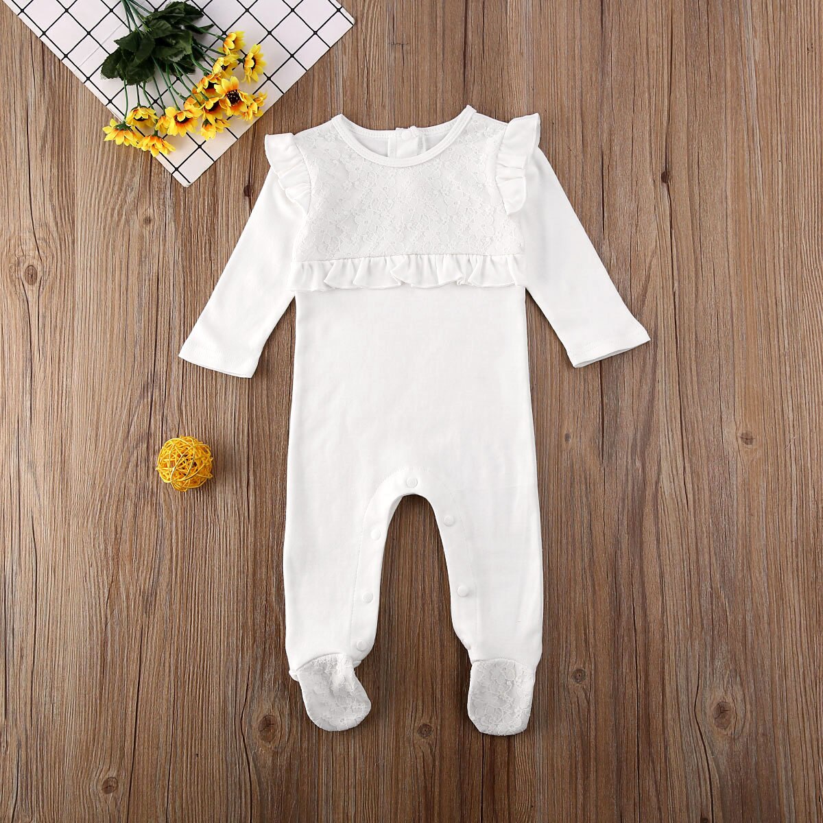 Weihnachten Neugeborene Baby Junge Mädchen Footies Kleidung Spitze Rüsche Langarm Feste Warme Outfits