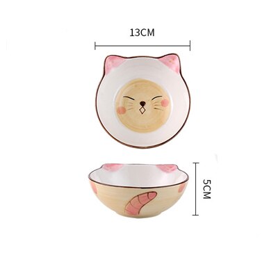 Cute Cat Ceramic Dinner Plate Dish Bowl Spoon Set Cartoon Porcelain Food Container Kids breakfast Dinnerware Set: Yellow Small bowl