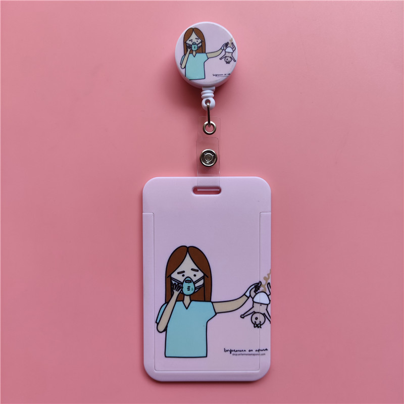 Doctor Nurse Cute Name ID Badge Holder Hard Case with Neck Lanyard Bus Card Holder Keychain Strip Set for Nurse Name Card Case: Gold