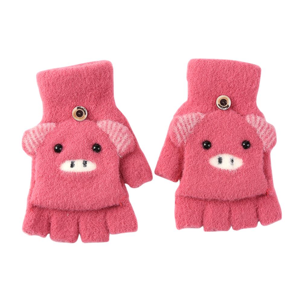 2 stücke freundlicher Warme Handschuhe Mädchen Jungen Halbe Finger Handschuhe Winter Warme Nette Fäustlinge Hand Muff Karikatur Handschuh Für freundlicher 2-6 jahre alt: 	rot