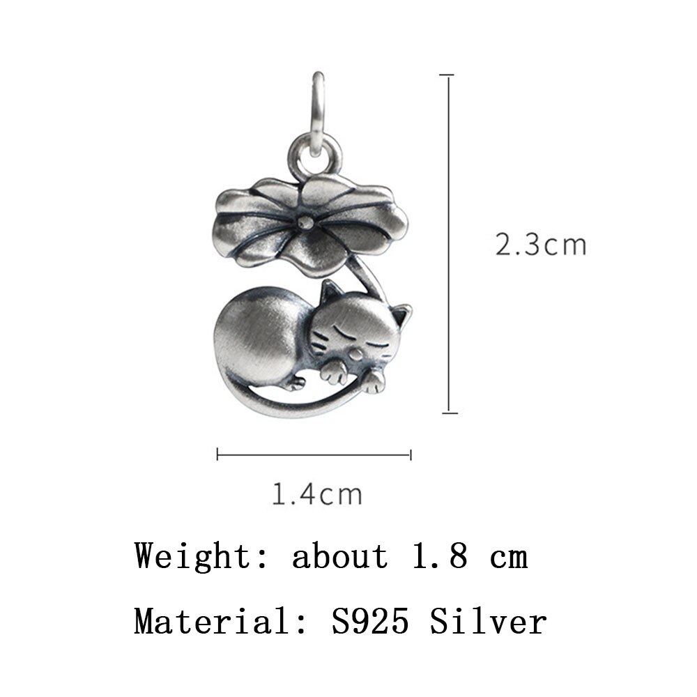 Balmora 925 Sterling Zilver Leuke 3D Lotusblad Kat Hanger Voor Vrouwen Mannen Vintage Slaap Animal Hanger Sieraden Zonder keten