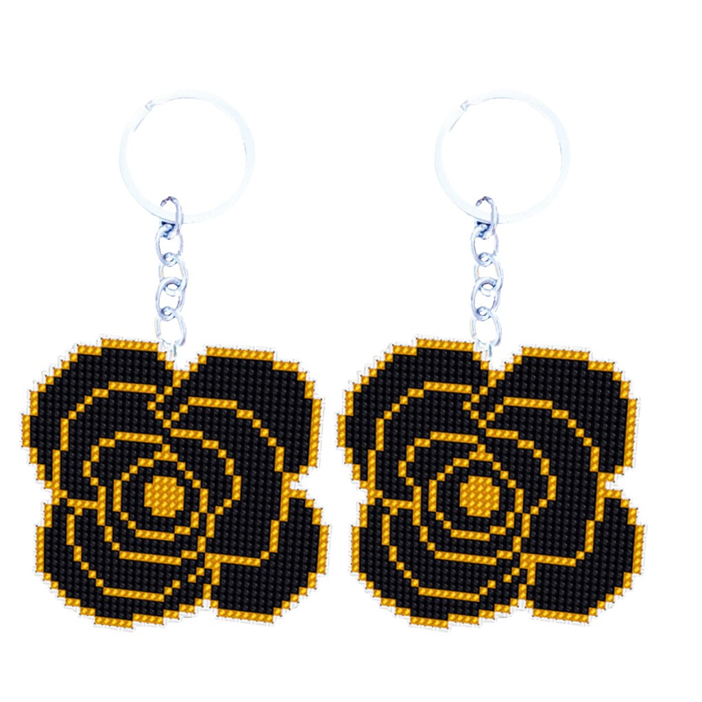 Bead Cross Stitch Kit 18CT Stamped Key Chain Embroidery Kit for Needlecraft Cross Stitch Sewing Quilting DIY Crafts: Black Rose 