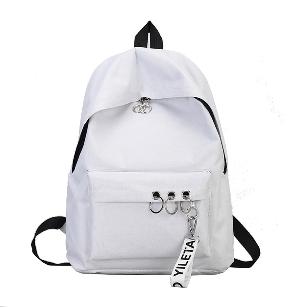 Delle donne di Nylon Dello Zaino Femminile Anello di Modo Decorazione Bookbags Spalla Della Ragazza Satchel di Viaggio Zaini Doppia Spalla di Grandi Dimensioni: WHITE