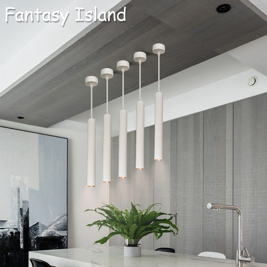 Ac90-265 led pendel lang rør lampe køkken spisestue butik bar disk dekoration cylinder rør hænge lys