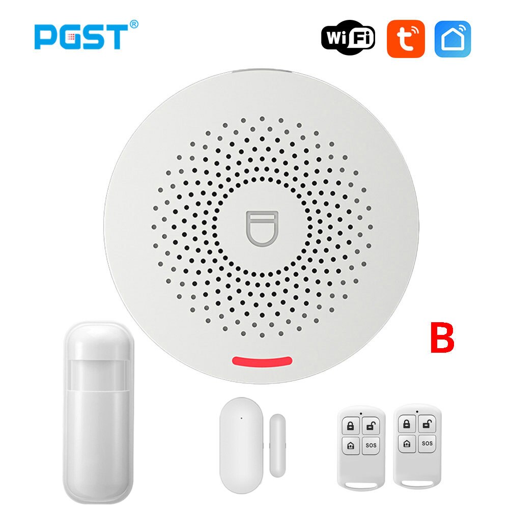 PGST – kit système d&#39;alarme de sécurité sans fil PW150, wi-fi, avec détecteur de mouvement, capteur de porte, application Tuya, contrôle pour maison intelligente: B. / PRISE AMÉRICAINE
