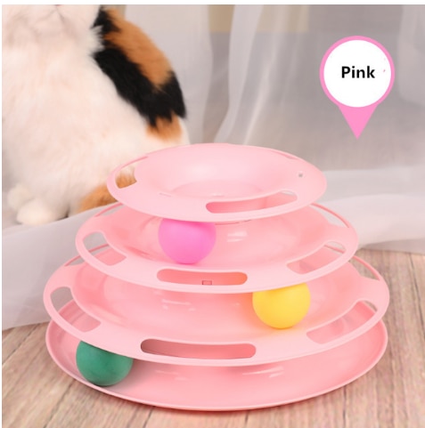 Three Levels Pet Cat Toy Tower Tracks Disc Cat Intelligence Amusement Triple Pay Track Cat Toys Ball Training Amusement Plate: 3