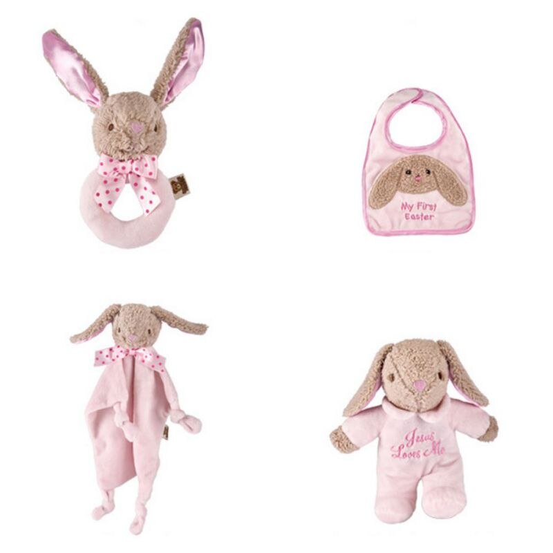 Soft Bunny Huidvriendelijke Bite Baby Benodigdheden 0-5T Vier Stuk Baby Zingen Sussen Handdoek Speeksel handdoek Bib Hand Rammelaar: Default Title