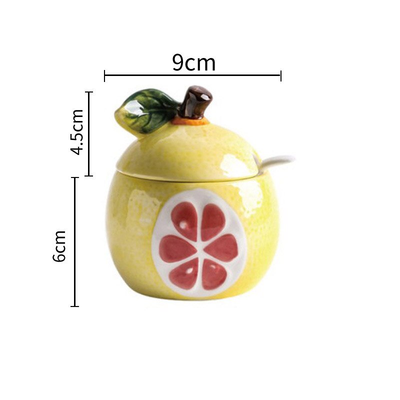 Botella creativa de cerámica para condimentos, recipiente de almacenamiento con forma de melón y fruta, suministros de Decoración de cocina, Bol de azúcar con tapa y cuchara