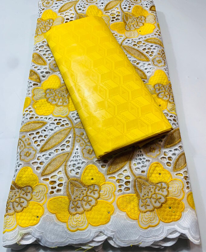 African Bazin Riche Brode Fabric Combine Swiss Voile Cotton Lace Damask Guinea Brocade Lace Fabric 2.5+2.5yard VKM116: AS PIC3