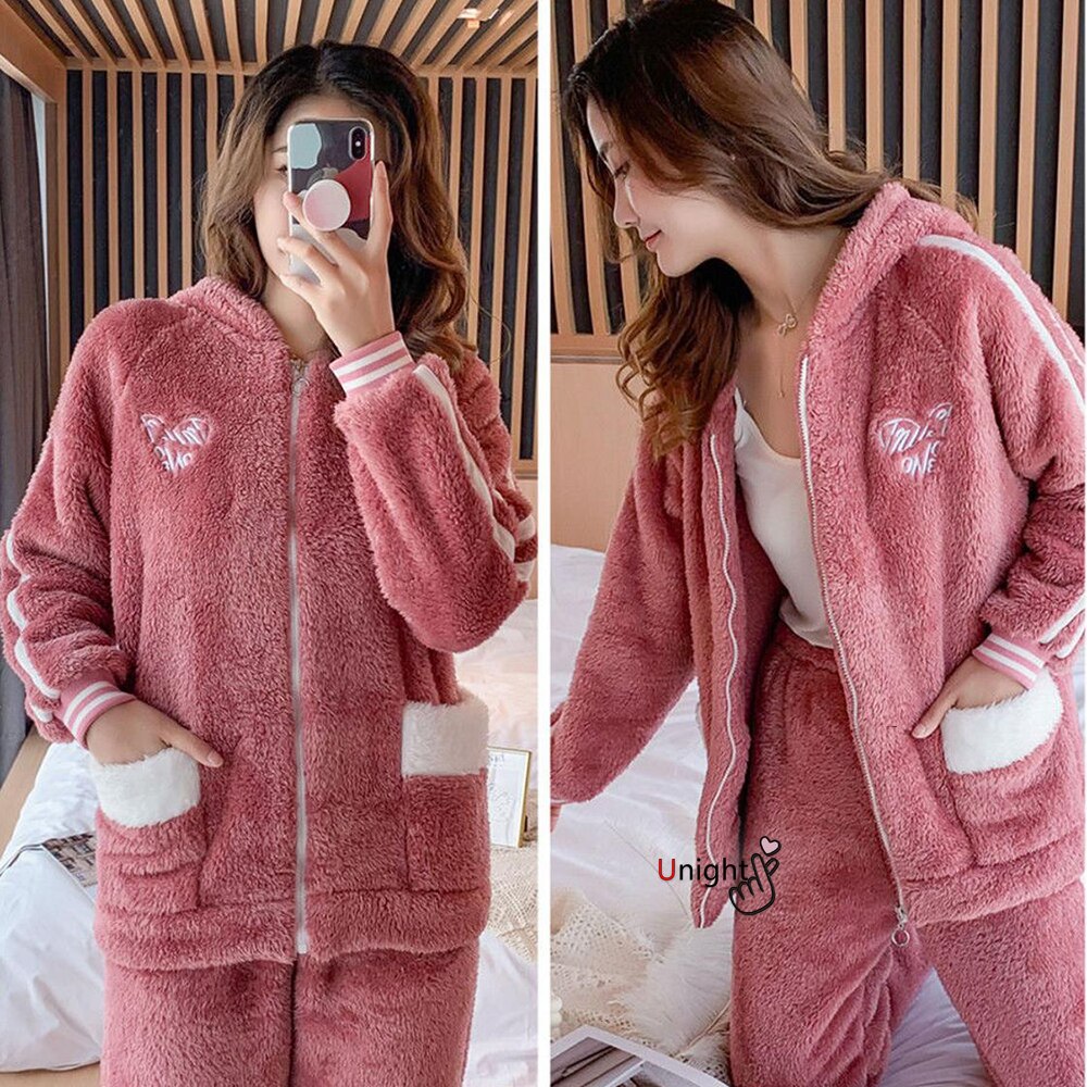 Conjunto de pijama de franela con capucha para mujer, ropa de dormir cálida con sudadera de terciopelo de talla grande 4XL y 5xl para invierno