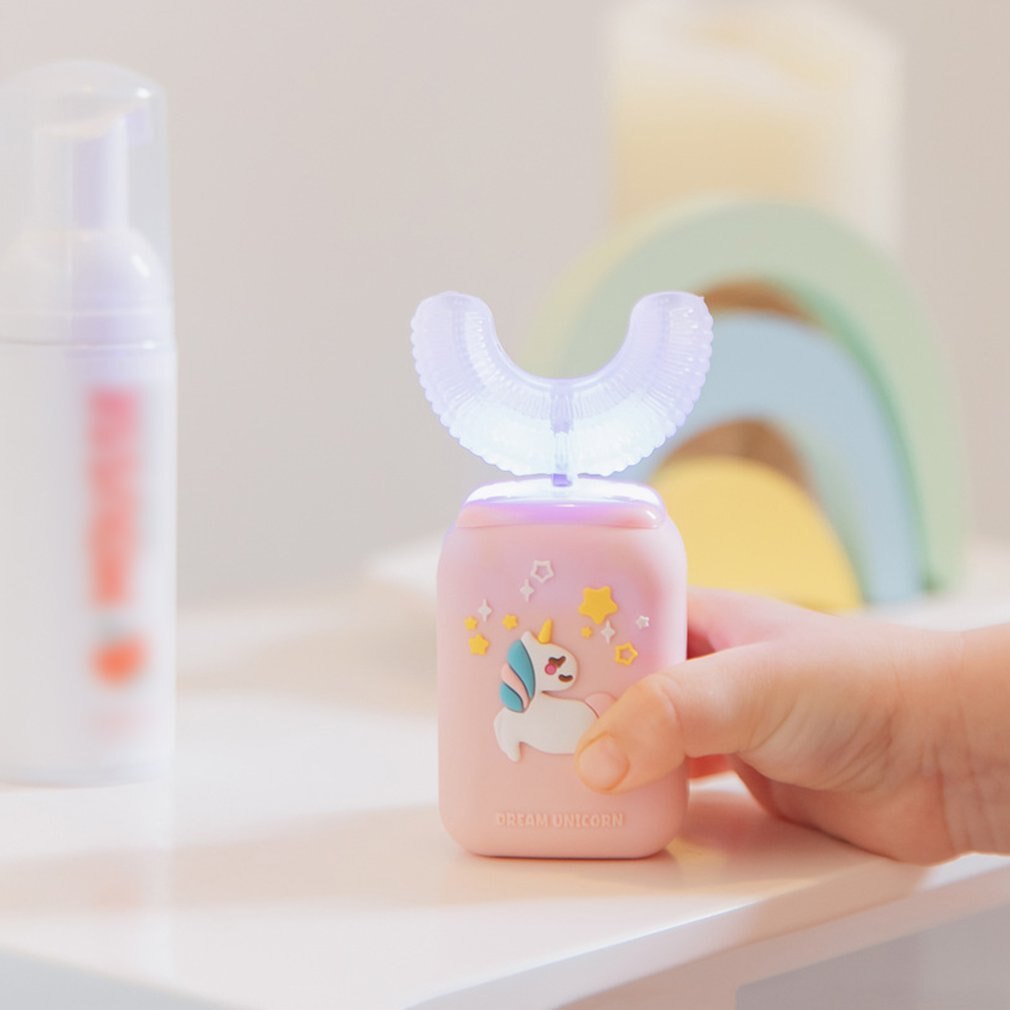 Bonito crianças escova de dentes elétrica u-shaped querida unicórnio à prova dwaterproof água automática ultra-sônica recarregável escova de dentes