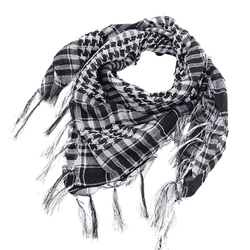 Écharpe pied de poule arabe pour femmes, longue en cachemire, épais et doux et avec pompon, à la , blanc et noir, collection: Vert armée