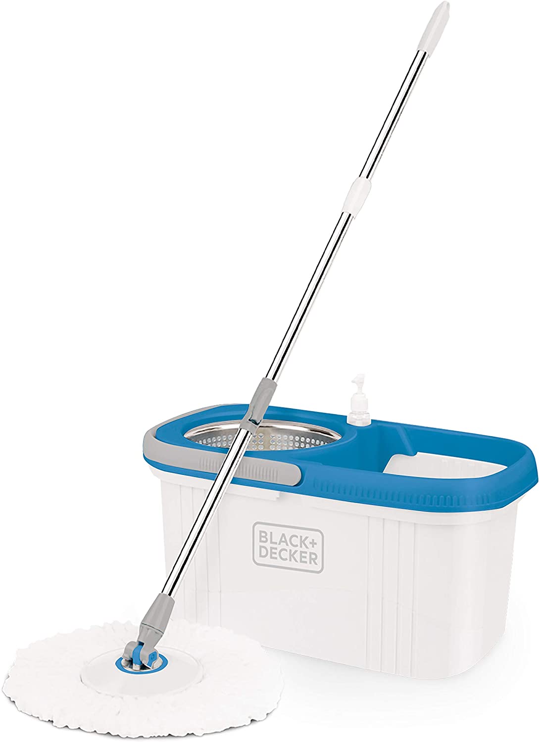 Cubo y fregona giratoria, accesorio con tambor de acero inoxidable, color blanco, 360