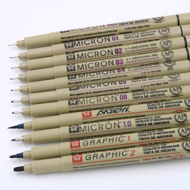 12pc pigmentforing mikron blækmarkør pen forskellige tip maleri sort fineliner tegning tegning pen kontorartikler