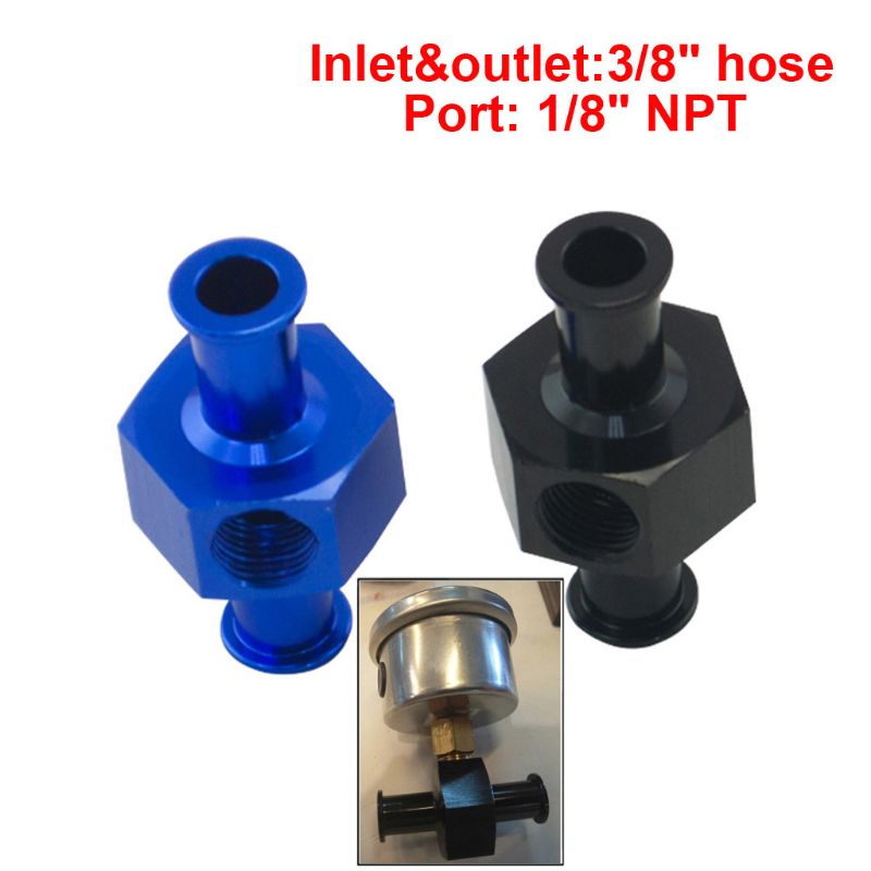3/8\" Metal Fuel Pressure Gauge Inline Barb Adapter Connector with 1/8\" Port H8WE