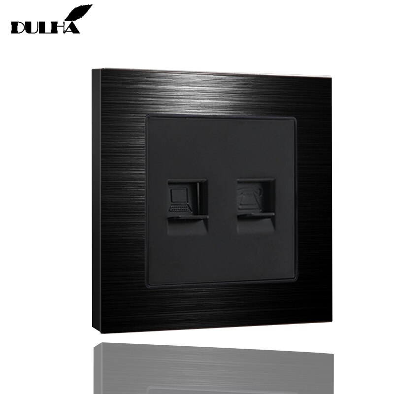 Telephone & Computer Ethernet Wall Socket Luxury Satin Metal Panel RJ45 CAT5 Data Network Jack + RJ11 TEL Electrical Plug Outlet