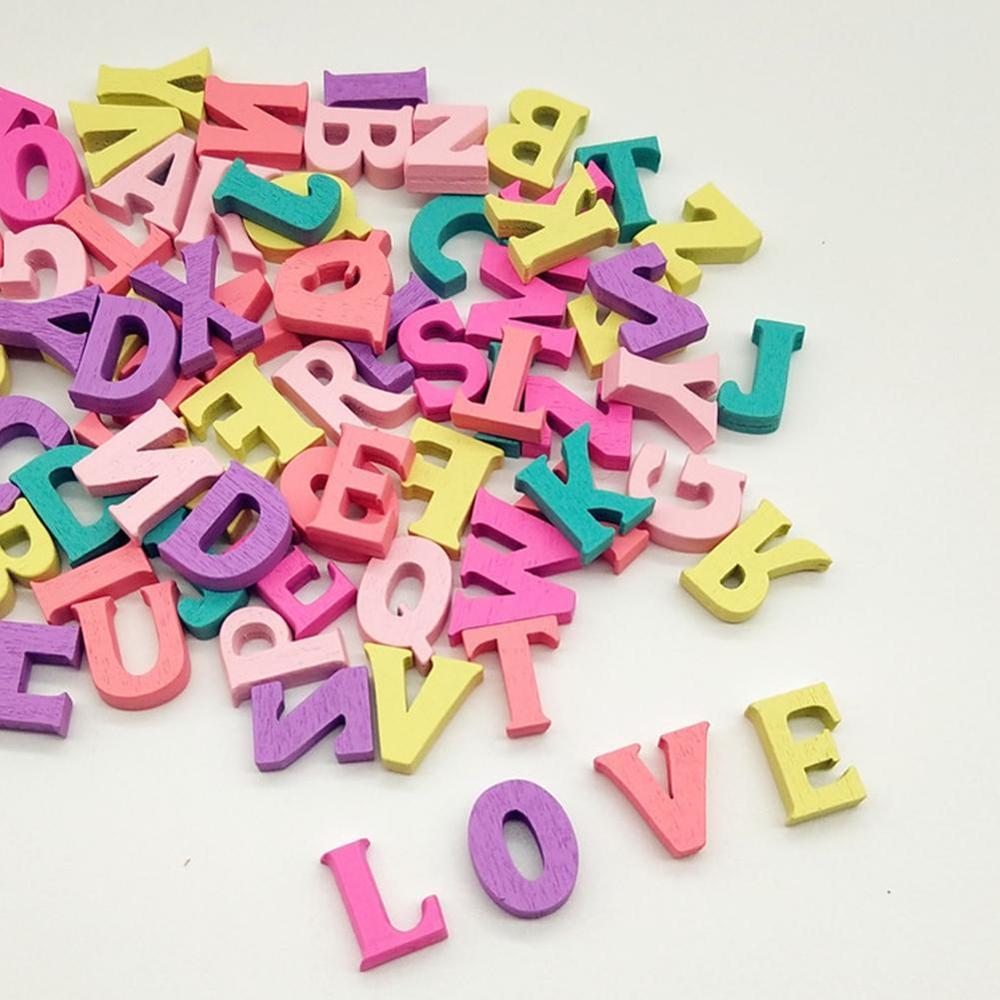 100Pcs Houten Letters Gemengd Thuis Blok Diy Numbers Woord Handgemaakte Alfabet Decoratie Party 15Mm Multi-Gekleurde craft
