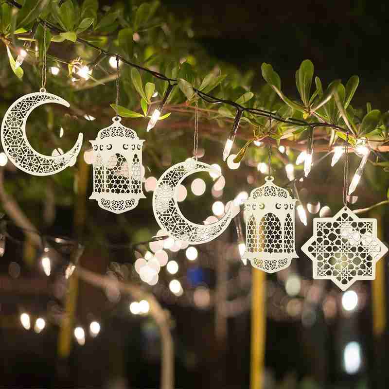 Træ håndværk ramadan eid mubarak dekorationer til hjemmet måneplade hængende islam fest vedhæng ornament træforsyninger muslim  w2 s 9