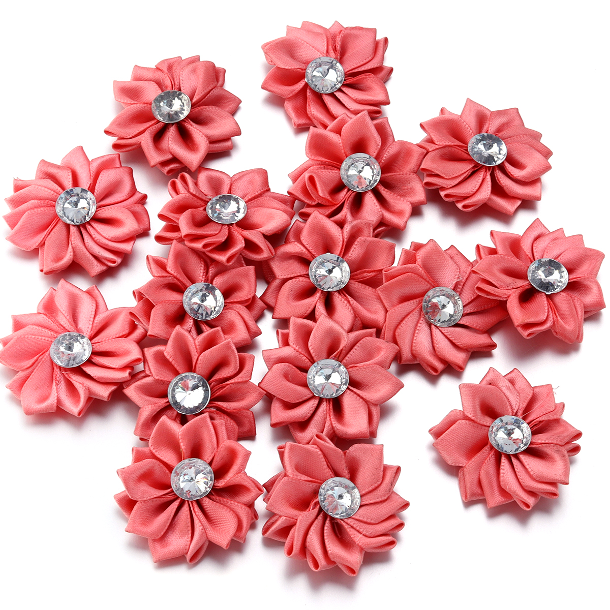 20Pcs/lot Mini Satin Ribbon Flowers 4cm Multicolor Rhinestones Handmade Flower for DIY Hair Clip Clothing Decoration Accessories: LIGHT BLUE
