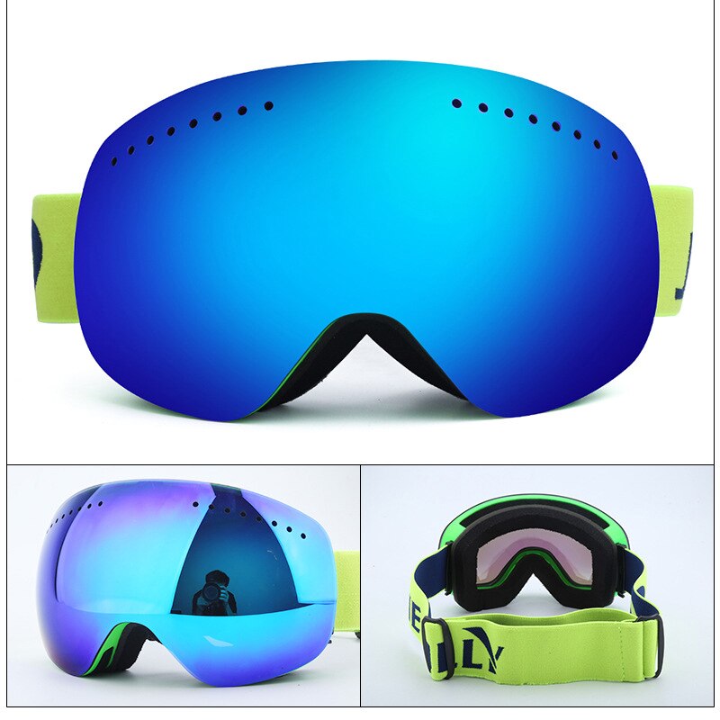 Anti-fog UV400 Snowboard Goggles Ski Goggles with Magnetic Double Layer Polarized Lens Skiing Men Women Ski Glasses Eyewear: green blue