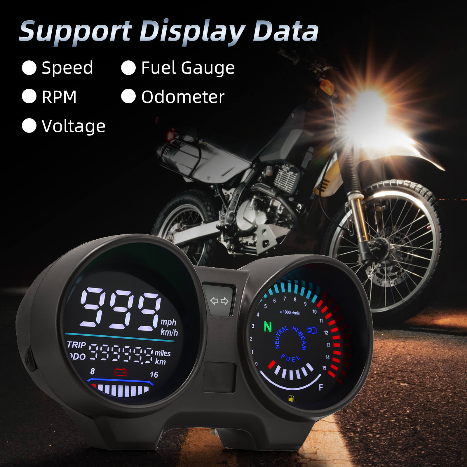 ADQ-velocímetro Digital Universal para motocicleta, tacómetro de 15000 RPM, odómetro Digital LCD automático, medidor para tablero de motocicleta