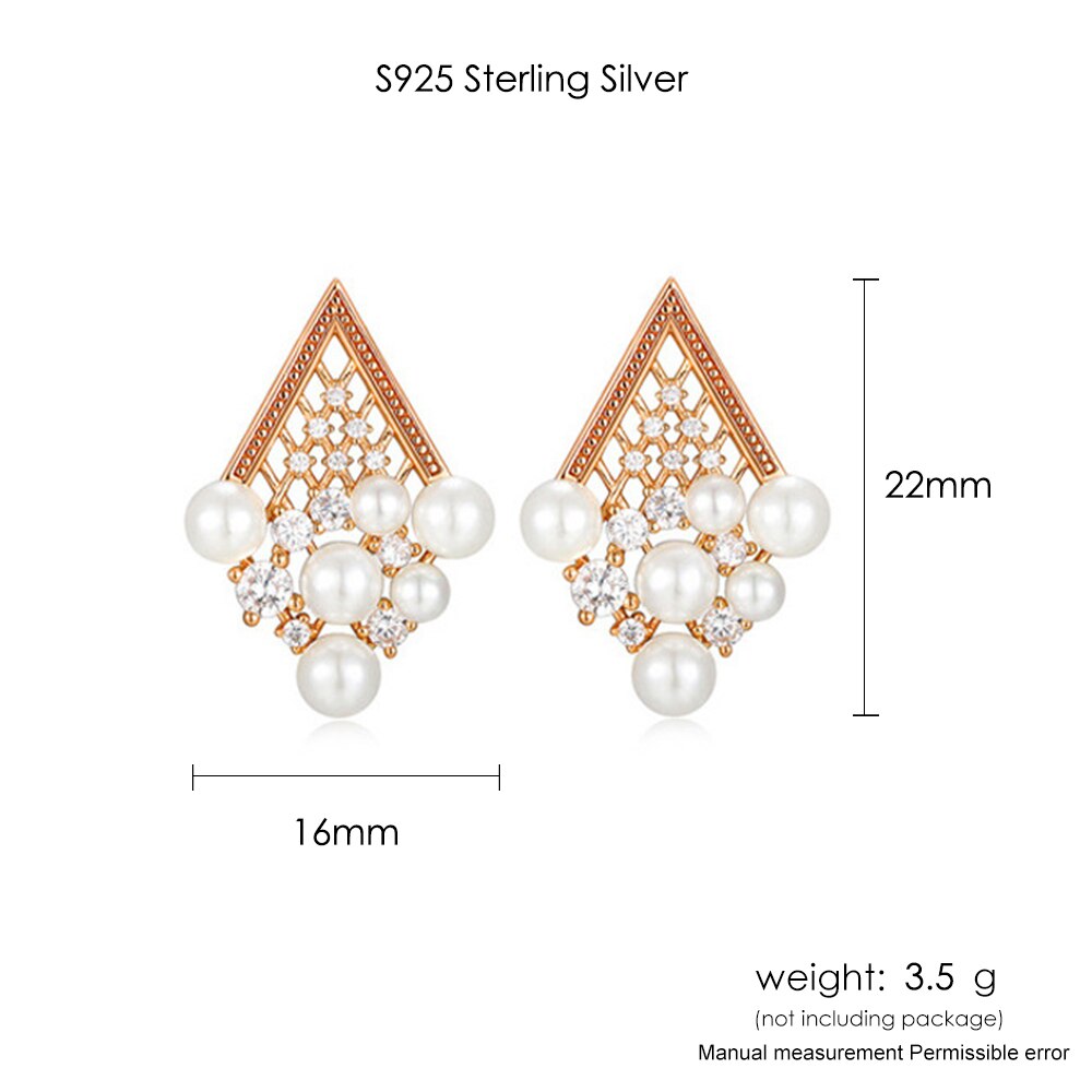 LAMOON 925 Sterling Silber Perle Ohrringe für Frauen Jahrgang Hohl Ohr Jacke 14k Gold Überzogene Edlen Schmuck LMEI086