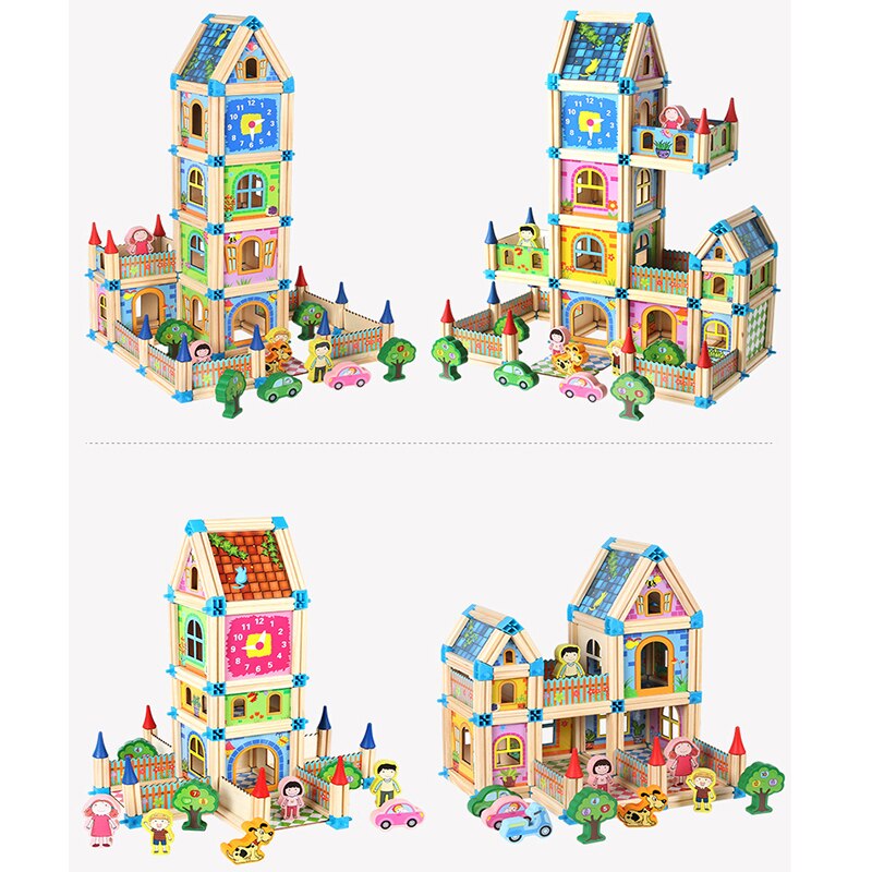 Blocchi di bambini 128/268pz di Legno di Costruzione di Modello di Intelligenza Dei Bambini di Gioco Interattivo Educativo Del Giocattolo Del bambino Regalo