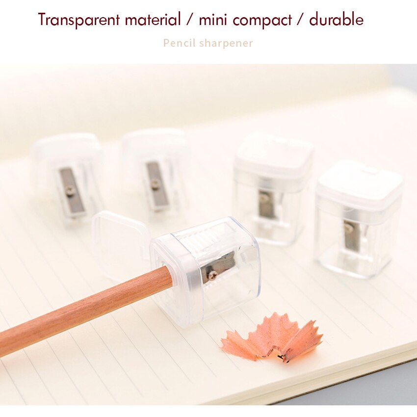 Transparent Compact Pencil Sharpener, Sharp Steel Blade, Plastic Manual Singe Hole Pencil / Color Pencil Sharpener with Cover