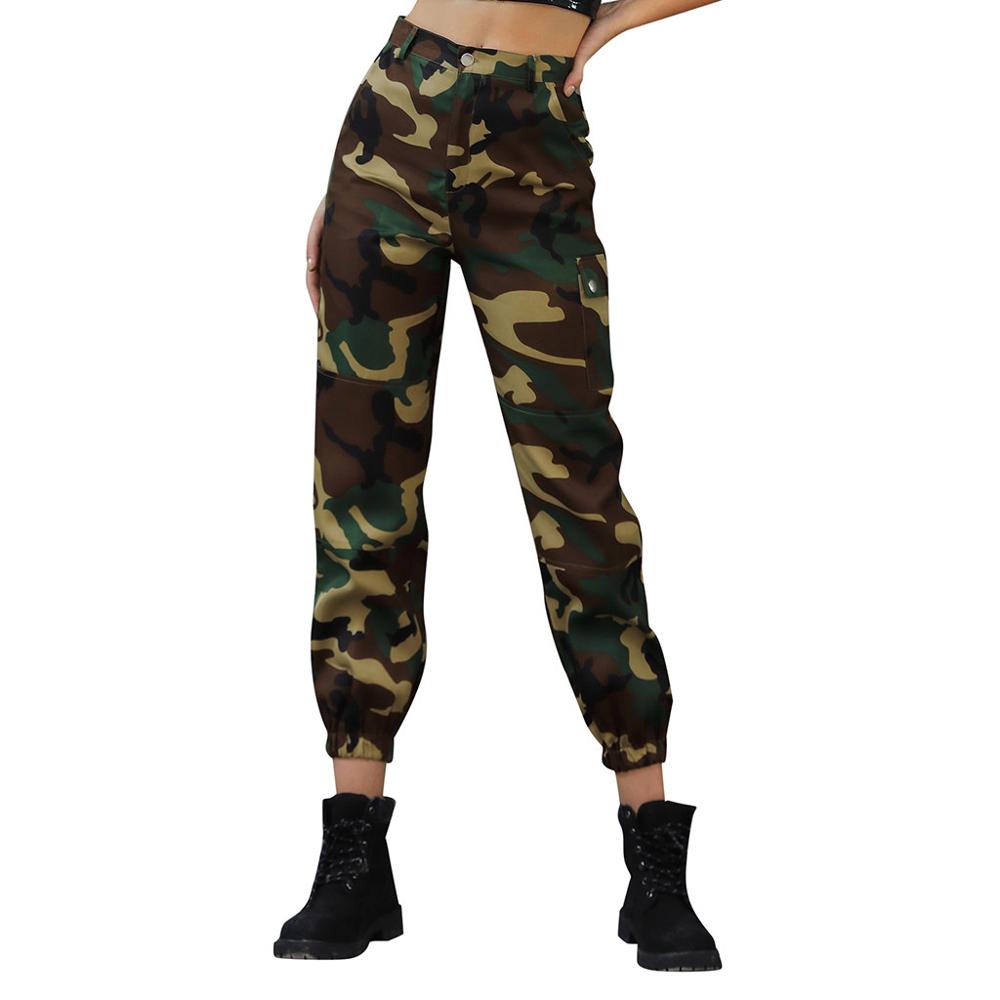 Frauen Casual Camouflage Druck Sport Lose Hosen Mit Tasche Damen Neue Hohe Taille Rennen Harem Hosen Für