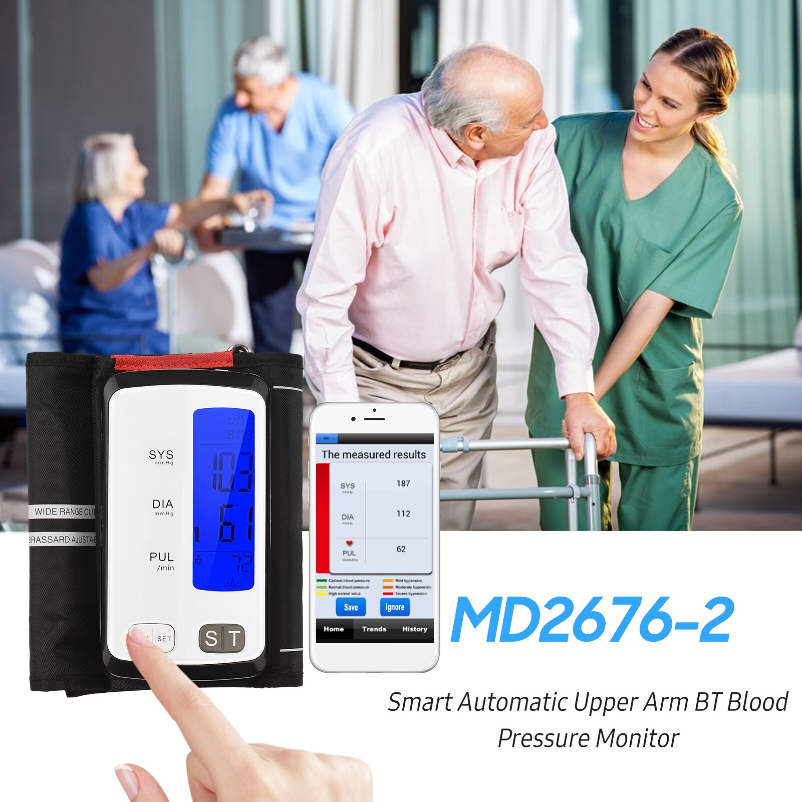 Smart BT Blood Pressure Tester Automatic Upper Arm Electronic Blood Pressure Monitor 3.2-inch LCD Display BP Cuff for Home Use