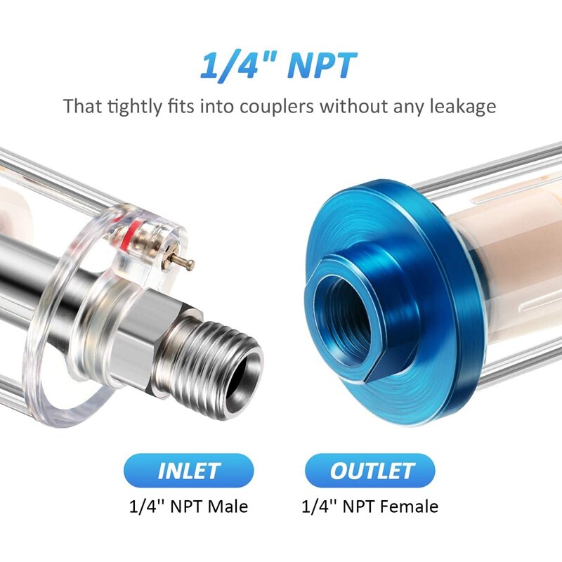 3 sztuk filtr separatora oleju wody filtr natryskiwacz separator wilgoci dla lina nadmuchiwana złączka sprężarki, 1/4 Cal NPT wlot i O