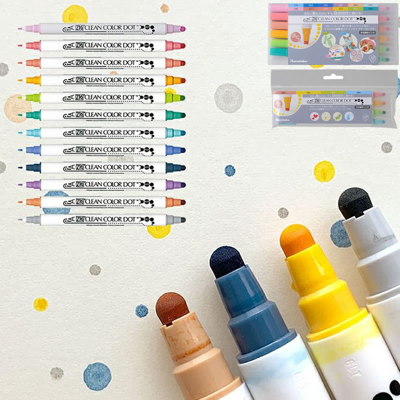1pc japonia Zig KURETAKE czysty kolor kropka TC-6100 podwójna głowa metaliczny kolor Marker akwarela pióro malowane pędzelek artystyczny okrągły znaczek