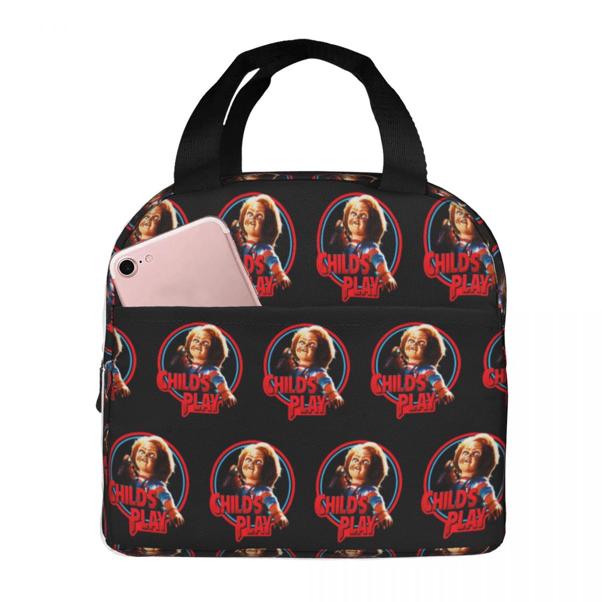 He Wants You For A Best Friend Chucky Lunch Bags Horror Portable Insulated Cooler Child's Play Thermal Picnic Work Lunch Box: green