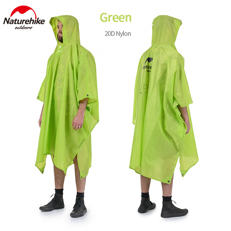 Naturehike Outdoor Camping Raincoat Hiking Rain Poncho Rainproof 3-In-1 Multifunction Rianproof Clothes Outdoor Hiking Camping: Green-20D-Nylon