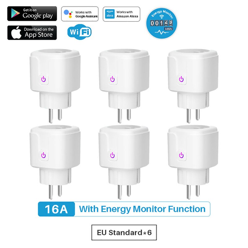 WiFi Smart Wireless Plug EU 16A Adaptor Remote Voice Control Power Energy Monitor Outlet Timer Socket for Alexa Google Home