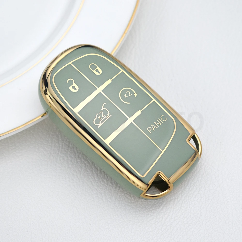 Funda de llave inteligente de coche de TPU de 5 botones para Jeep Renegade Frand Cherokee Dodge Journey Charger Chrysler 200 300 Shell Fob