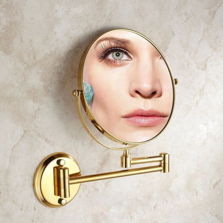 Senducs Gold Bathroom Mirror 8 Inch Brass Bath Mirror Of 3x Magnifying Mirror For Folding Bathrrom Mirrors