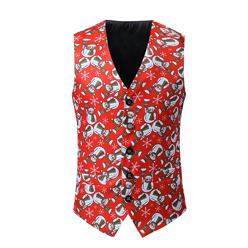 Christmas Print Suit Vest Men Brand Slim Fit Sleeveless Vests Waistcoat Men Xmas Dinner Banquet Ball Wedding Gilet Costume: S