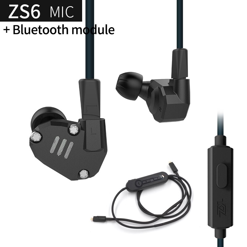 KZ ZS6 2DD+2BA Hybrid In Ear Earphone HIFI DJ in ear Monitor Running Sport Earphones Earplug Headset Bluetooth Hifi Earbuds: Blackwithmicblueth