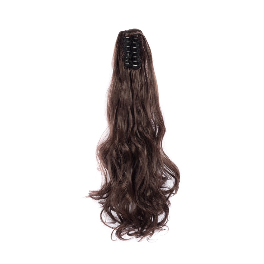 ValentWigs 22 Inches Golvend Stijl Claw Op Paardenstaart Clip in Synthetische Hair Extensions Paardenstaart Haarstukje Zwart Bruin kapsels